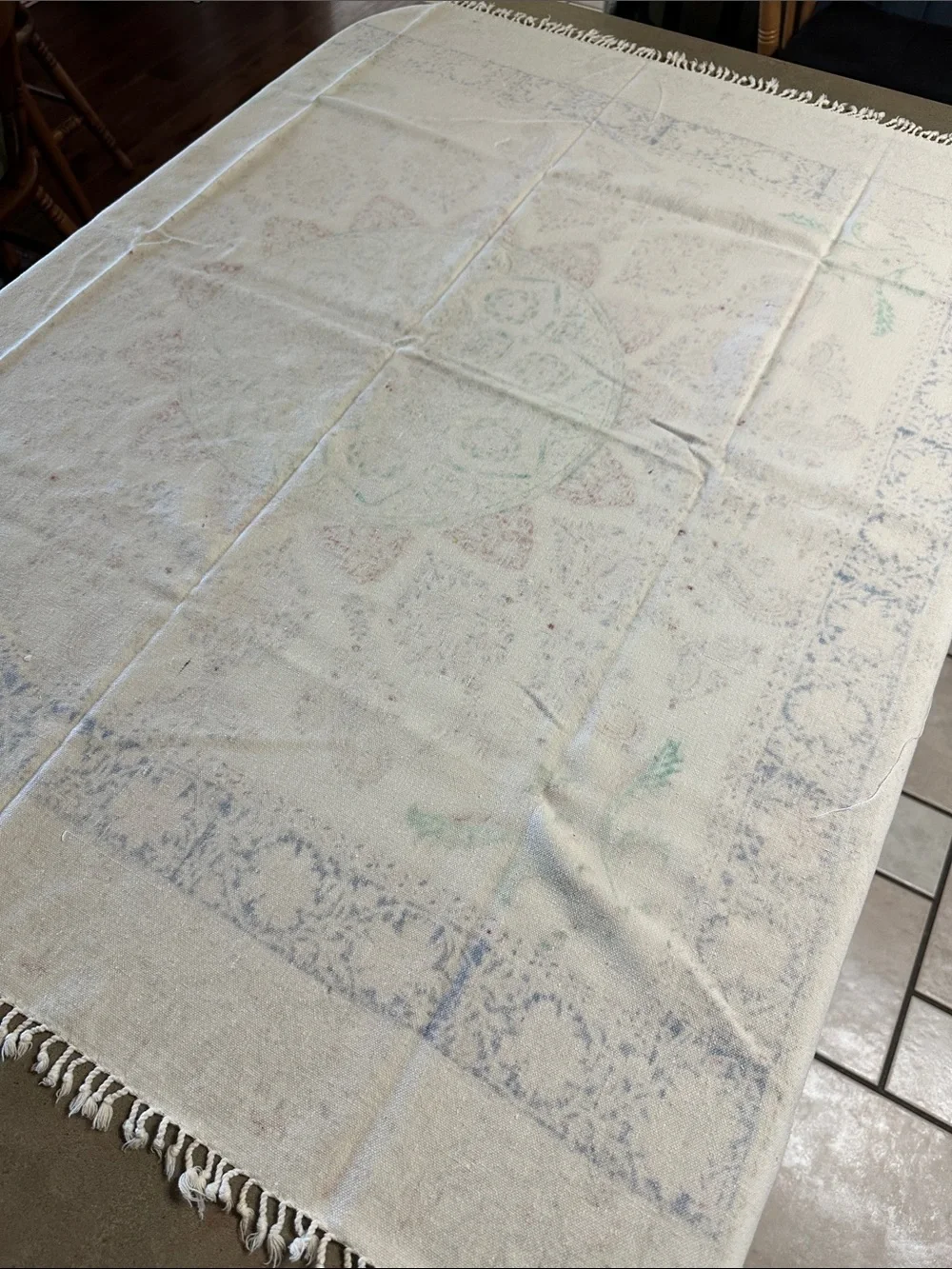 Vtg Persian Ghalamkar Kalamkari Cotton Tablecloth Signed Isfahan Paisley 45x45